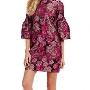 Badgley Mischka Pink and Red Sheath Dress with Bell Sleeves- Size 10 NWT